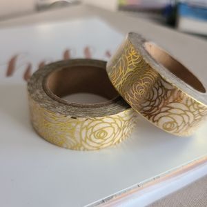 2 Whole Rolls Gold Rose Pattern Shiny Washi Tape
